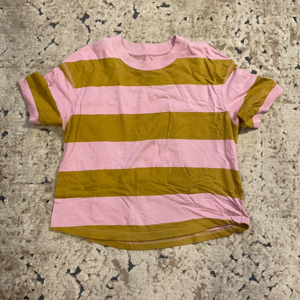 Cropped pink and gold striped shirt